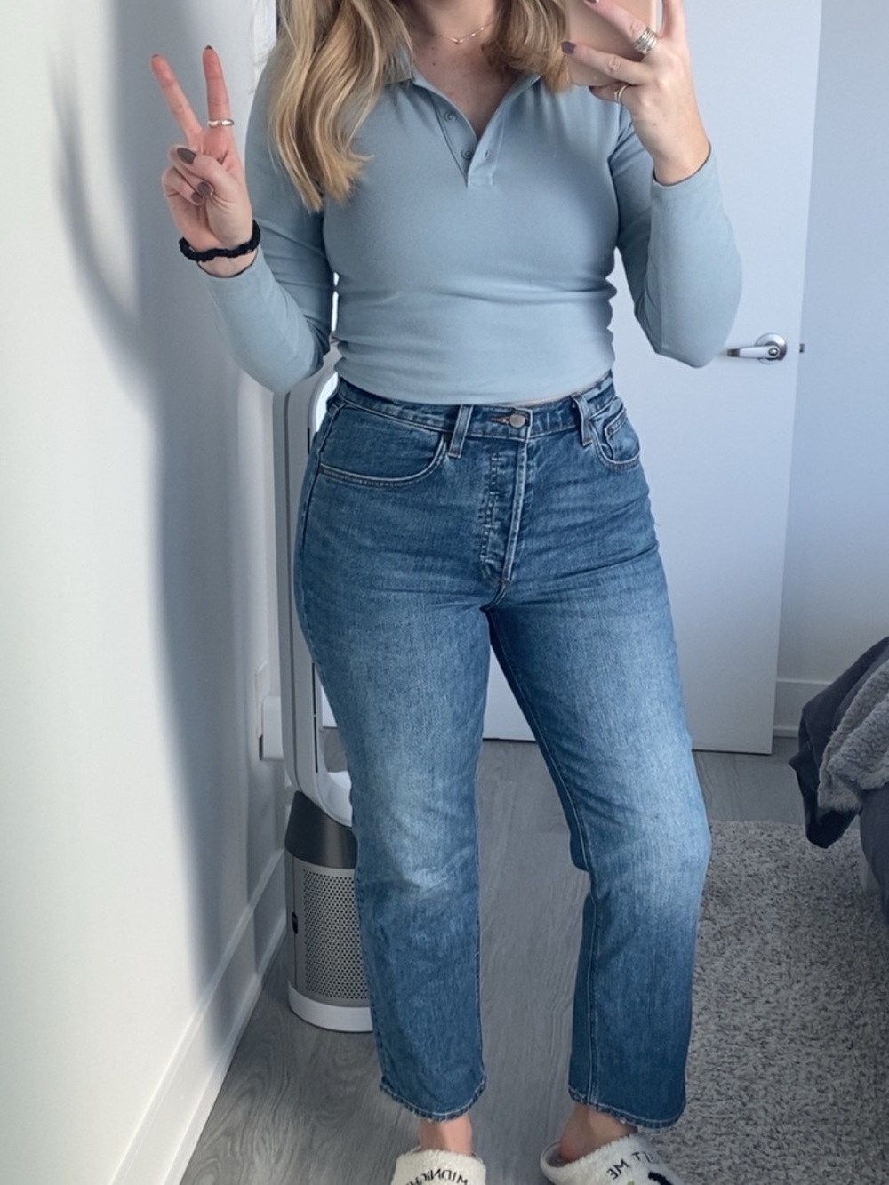 Sunday Best Pale Blue Long-Sleeve Polo Crop Top - Picture 3 of 3